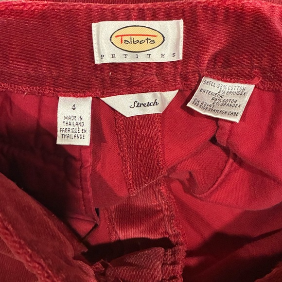 Talbots Rich Red Velvet Straight Leg Pants Size 4P 4 Petite - Picture 3 of 6